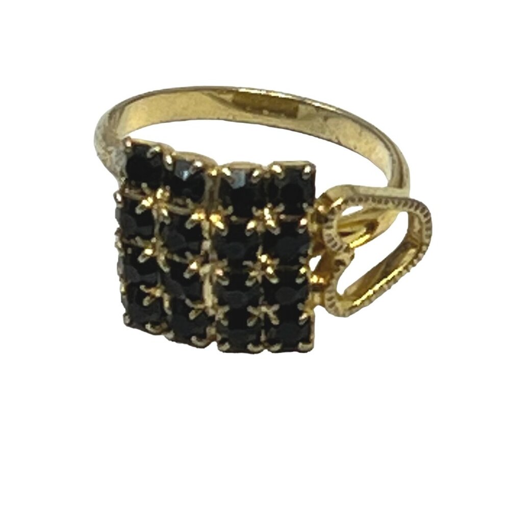 Womens Blue Stone Ring Heart Square Asymmetrical‎ Gold Tone Size 8